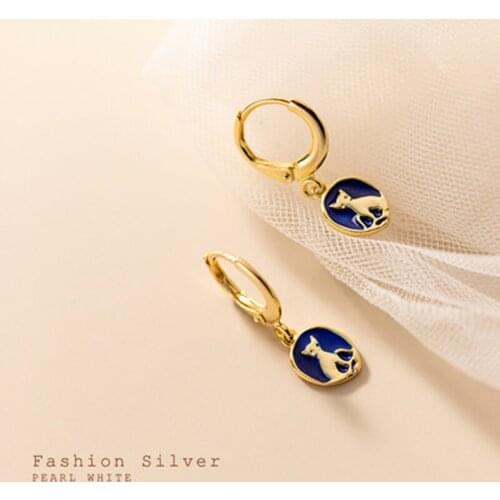 Newest Fashion Female 925 Sterling Silver Blue Cat Clip Earrings Ear Buckle Silver Earrings For Woman Jewelry