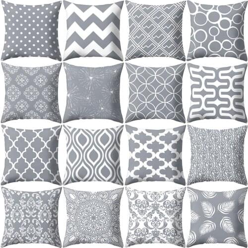 NEW Modern Nodic Style Geometric Gray Pillows Case Hot Polyester Grey Plaids Stripe Cushion Covers Decorative Sofa Throw Pillows