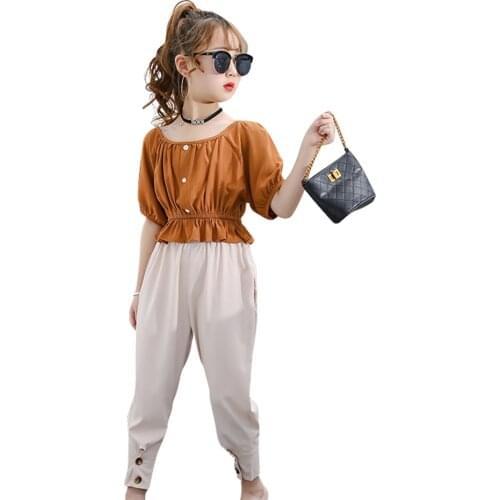 Teen Girls Clothing Solid Tshirt + Pants Girls Outfits Casual Tracksuit Girl Summer Childrens Tracksuit 6 8 10 12 14