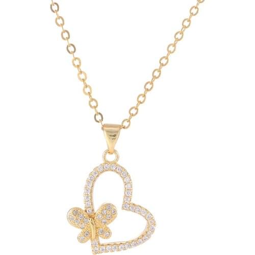 Mothers day gift handmade womens necklaces designer jewelry Micro Pave CZ Rhinestone Hollow Butterfly Heart Pendant Necklace