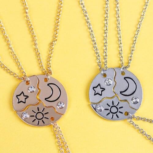 Hot 3-piece Set Best Friend Friendship Necklace Sun Moon and Star Inlaid Rhinestone Stitching BFF Pendant Fashion Jewelry Gift