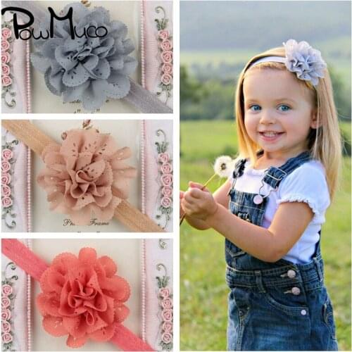 Powmuco Solid Color Mesh Flower Baby Girls Elastic Hairband Fashion Handmade Floral Toddler Headband Infant Headwear Photo Props