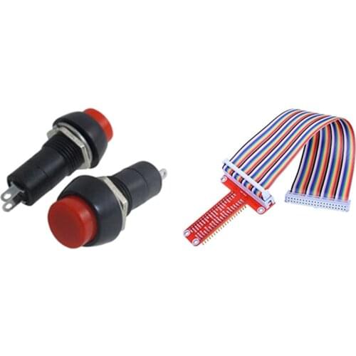 5 Pcs AC 250V 3A SPST Self Locking Push Button Switch & 1 Set RPi GPIO Expansion Board+Ribbon Cable+T Type GPIO Adapter