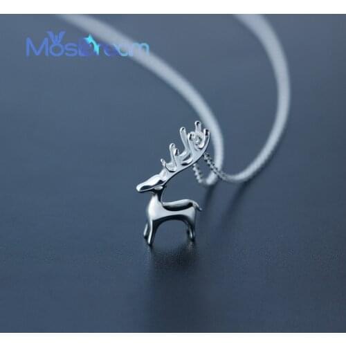 MosDream s925 Silver Tiny Elk Elf Necklace Female Lovely Animal Deer Dainty Pendant Necklace for Women Delicate Jewelry Gift