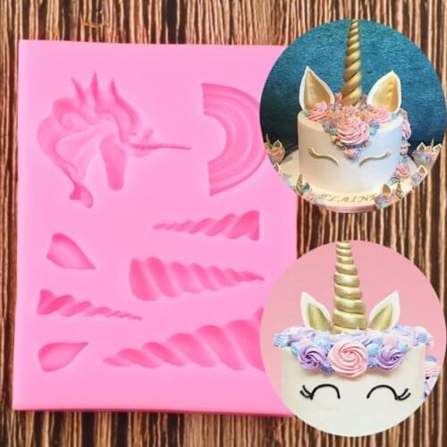 Unicorn Cloud Horn Ear Silicone Mold Baby Birthday Party DIY Cake Decorating Tools Cupcake Topper Fondant Chocolate Candy Molds