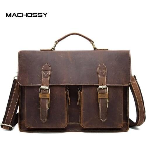 Men Vintage Genuine Leather Handbags Messenger Bag Leather Laptop Bag Men Multi-Functional Bags Men Briefcase Bag