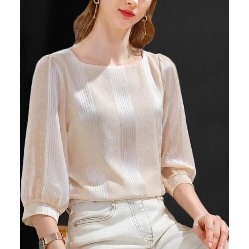 Thin Chiffon Shirt Loose Female Spring Stripe Blouse Seven-point Lantern Sleeve Western Style Small Shirt French Tops 13992