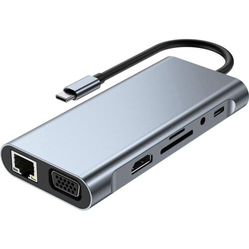 11 in 1 USB3.0 VGA Rj45 Hub Adapter with 4K HDMI-Compatible Multiport Card Reader Sd TF PD Video Multi Ports Adapter