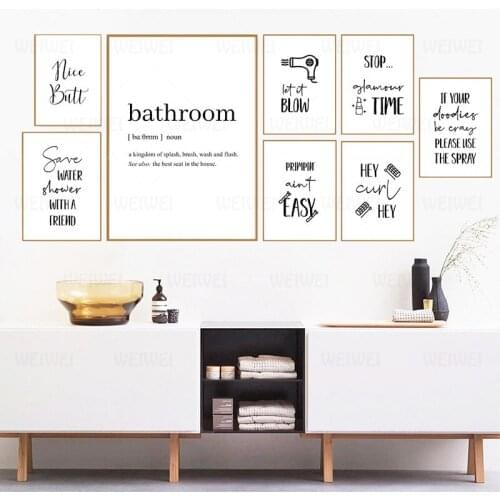 Funny Bathroom Quotes Prints Modern Minimalist Poster Bathroom Wall Art Decor Black And White Wall Picture Toilet Decoration