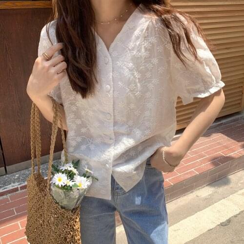 Alien Kitty Office Lady V-Neck Brief Casual Summer 2021 High Quality Girls Prom Streetwear Shirts All Match Sweet Loose Blouses