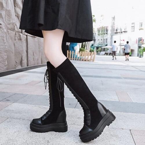 Womens Knee High Boots Fad Winter Martin Boots British Knight Boots fashiom Women Shoes Increase Comfort Platform Boots Gothic