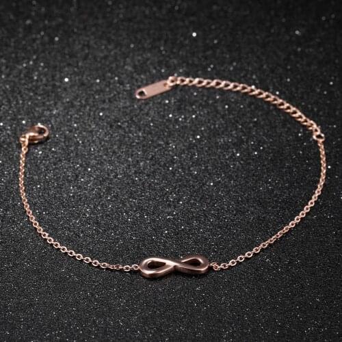 AliExpress Stainless Steel Infinite 8 Simple Titanium Steel Rose Gold Chain Adjustable Charm Bracelets For Women 2020