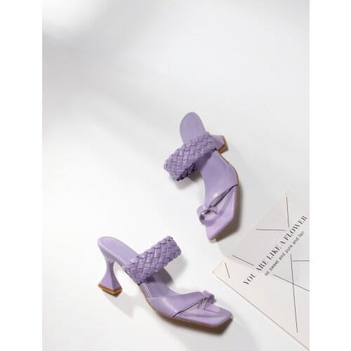 New Summer Fashion Design Weave Women Sandals High heels Ladies Sandals Open Toe Shoes Colorful Candy Colors Sweet purple beig