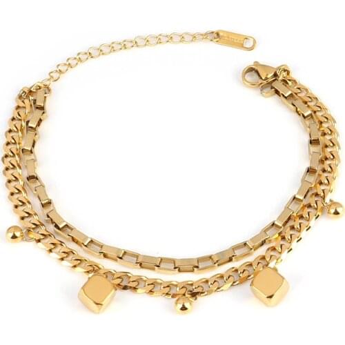 Punk Double Layer Bracelet Women Stainless Steel Bracelets For Women Charm Bracelet Thick Bracelets Chain Bracelet Jewelry