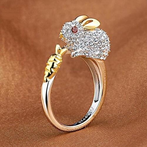 Cubic Zirconia Open Wedding Adjustable Rings Cute Bunny Animal For Women Jewelry shape Rings Rabbit