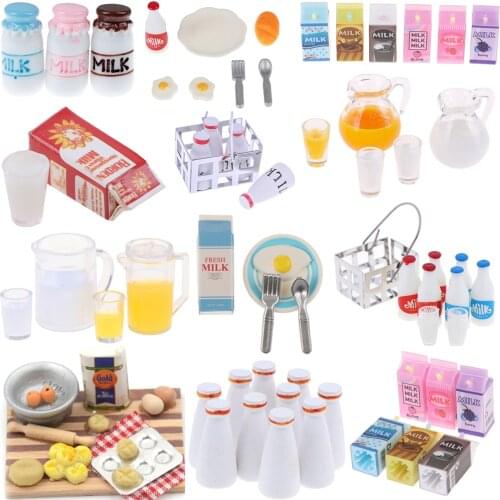 1pc/1set 1/12 Dollhouse Miniature Resin Milk Breakfast Carton Bottle Drink Pretend Play Food Doll House Kitchen Accessories Toys