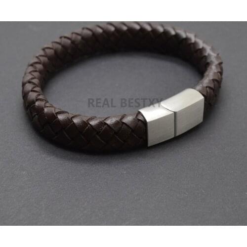 5pcs/lot Leather Bracelet Male Magnetic-Clasp Cowhide Braided Wrap Bracelet Fashion Jewelry Gift Pulseras Moda Masculina bangle
