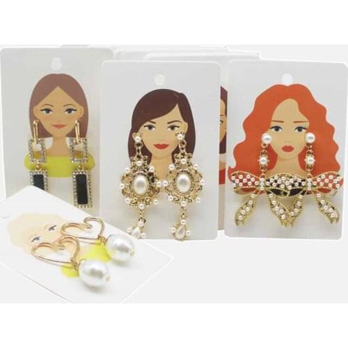 Hot New 50pcs with 50plastic bag 6x9cm Fashion Women Earrings Display Cards Cardboard Earring Packaging Paper tag Ear Studs Card