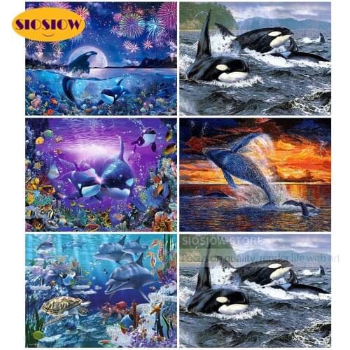 5D DIY Diamond Art Painting Whales Dolphins Sea Animals Full Square 3D Dimond Embroidery Whale Cross Stitch Kit Home Decor Gifts