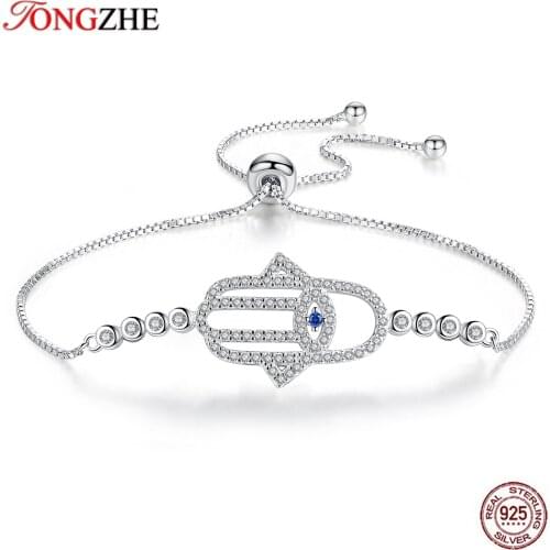 TONGZHE 925 Sterling Silver Evil Eye Bracelet Hamsa Hand Fatima Charm Bracelets for Women Gifts For Mens Turkish Jewelry 2019