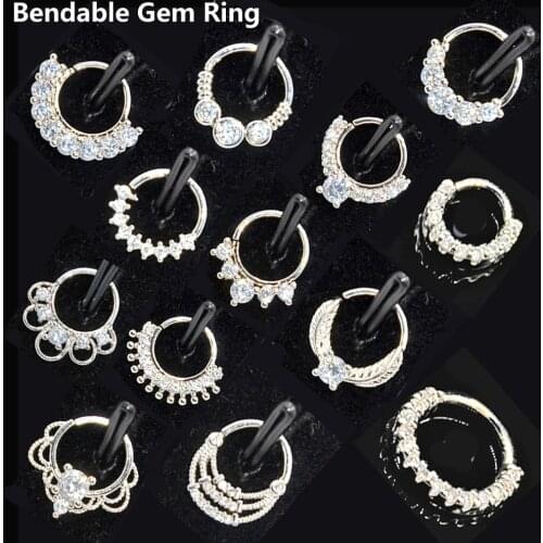 1PC Round Zircon Lotus Flower Wing Dotted Bendable Gem Ring Bendable Seamless Ring Surgical Steel Ear Trague Cartilage Earring