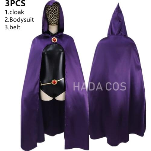 Teen Titans Go Raven Costume Cosplay Halloween Party 4pcs/1set Carnival Costume Adult Jumpsuits Cloak Anime Cartoon