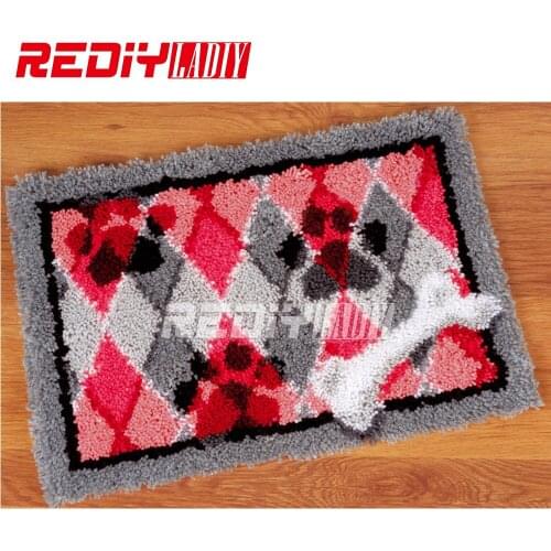 Hot Latch Hook Rug Kits DIY Needlework Unfinished Crocheting Rug Yarn Cushion Mat Dog and Bone Embroidery Carpet Rug Needlework