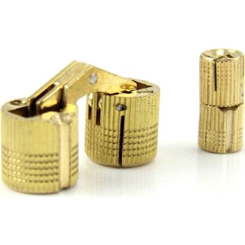 4PCS 14mm Copper Barrel Hinges Cylindrical Hidden Cabinet Concealed Invisible Brass Door Hinges For Furniture Hardware