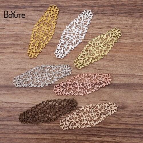 BoYuTe (50 Pieces/Lot) 24*64MM Metal Brass Filigree Plate Flower Materials Handmade DIY Jewelry Accessories