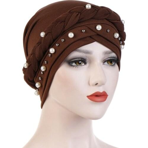 NEW 2021 Four Seasons Fashion Ladies European 9 Color Milk Silk Monochrome Single Braid White Pearl Hat