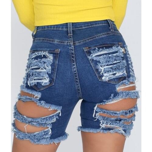 2021 New Women Sexy Nightclub Short Jeans Sexy Ripped Stretch Torn Denim Shorts five-point Pants Jeans