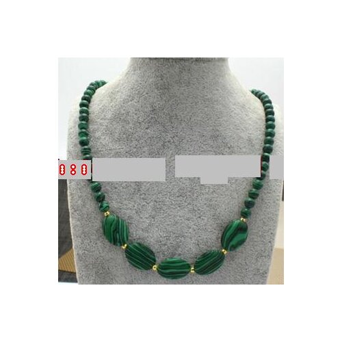 New 6mm Round 13x18mm Oval Green Malachite Gemstone Beads Necklace 18'' AAA