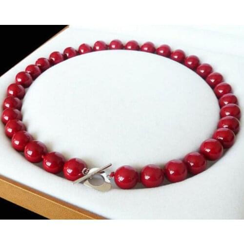 18" 36" 12mm Red Shell Pearl Round Beads Necklace AAA