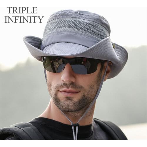 New Outdoor Fisherman Caps Summer Sun Protection Anti-UV Fishing Hiking Bucket Hat For Men Breathable Quick-dry Male Panama Hats