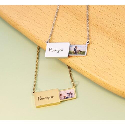 Charms For Jewelry Necklace Personalized Pull Envelope Pendant Stainless Steel Handmade Customized Photo Text Women Gift Choker