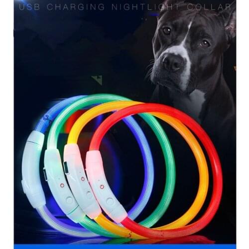 Adjustable USB Charging Pet Dog Collar Rechargeable LED Tube Flashing Night Dog Collars Glowing Luminous Safety Pets Collar YXL