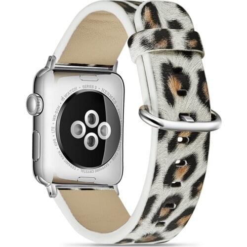 Genuine Leather for Apple Watch Leopard Band 38MM 40mm 42MM 44mm for iWatch SE Women Strap Classic Wristband Series 6 5 4 3 2 1