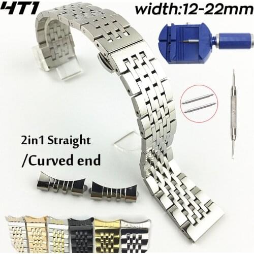 2in1 Straight Curved Stainless Steel Watch Band 12 14 16 17 18 19 20mm 21 22mm Watch Strap Replacement Wrist Bracelet Watchband