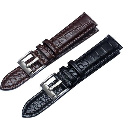 For Armani Tissot leather strap head layer cowhide waterproof soft solid stainless steel pin buckle 20mm 22mm