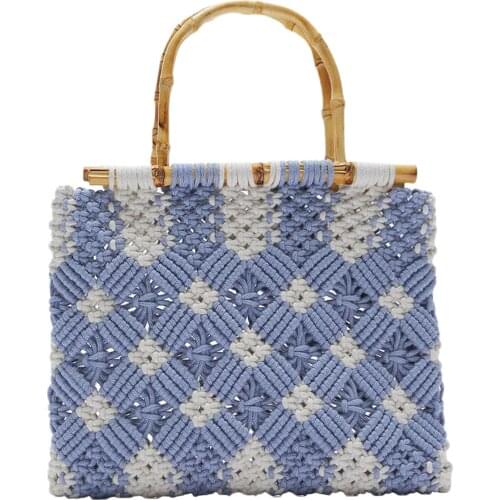 Handmade Knit Handbag Hand-woven Casual Bamboo Top Handle Tote Bag Hobo Bags