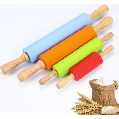 39*5cm Rolling Pin Silicone Non-Stick Wooden Handle Pastry Dough Flour Roller Kitchen Baking Cooking Tool Household Rolling Pin