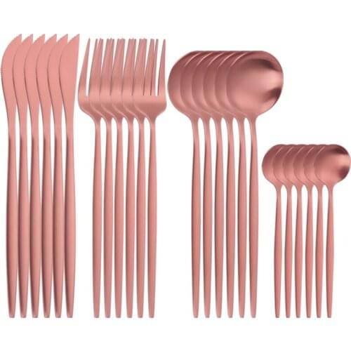 Dinnerware Kitchen Utensils Luxury Tableware Matte Rosegold Cutlery Set Stainless Steel Spoons Knives Forks Sets Travel Flatware