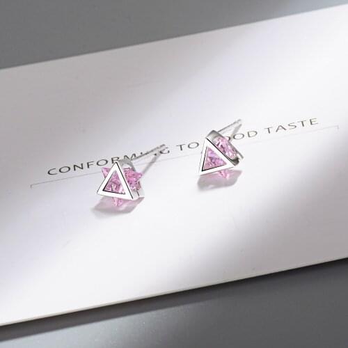 TE14 925 Silver Fashion Triangle Shine Crystal Ladies Stud Earrings Promotion Jewelry Women New Year Gift Drop Shipping