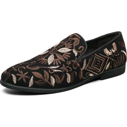 Jumpmore Mens Fashion Suede Leather Embroidery Loafers Mens Casual Moccasins Oxfords Shoes Man Party Driving Flats Size 38-48