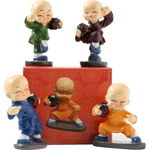 Kung Fu Monk Car Decoration Cute Car Interior Drunken Boxing Four Mini Monk Resin Crafts Party Holiday Gift Home Desktop Decor