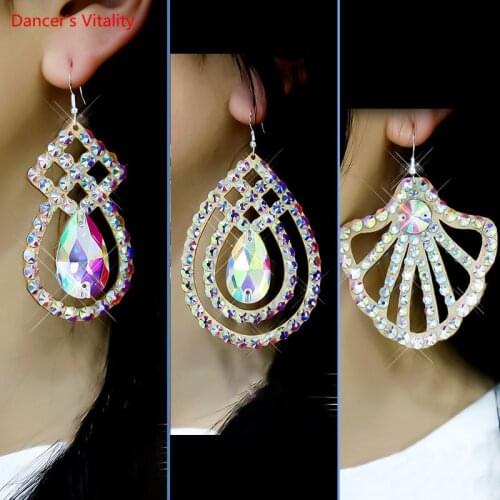 Belly Dance Jewelry Diamond+Cowhide EarringsFemale High-end Profession Competition Performance Accessories