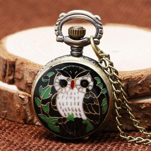 Vintage Relogio Coruja Mini Size Small Dial Owl Bronze Quartz Pocket Watch Necklace Clock Hour Pendant for Women Children Gifts