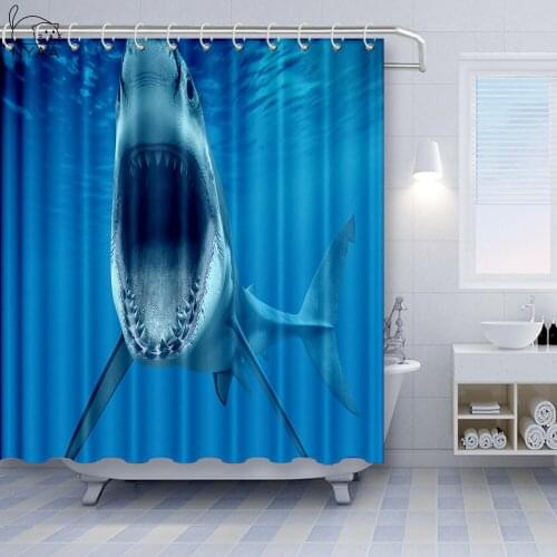 Polyester Fabric Waterproof Shower Curtain Marine Animal Big Shark Printed Home Decor Bathroom Decoration 3D Curtains Kids Gifts