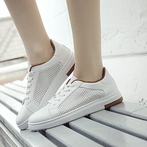 WTAB 2019 Vulcanized Shoes Summer PU Mesh Flat With Loafers Women Flats Casual Walking Lace-Up Sneakers For Female