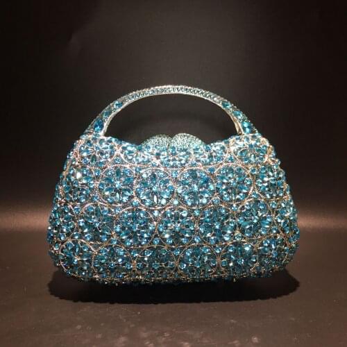 XIYUAN Luxury blue silver Handbags Women Crystal Clutch purse Evening bags Minaudiere Bag Wedding Flower Handbags Bridal wallet